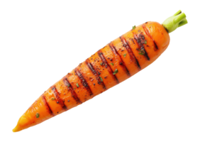Fresh orange carrot with black grill marks isolated on a transparent background png