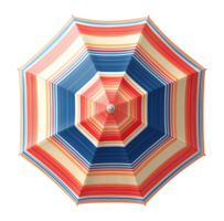 Top view of a striped red and blue beach umbrella isolated on transparent background png