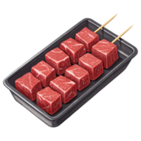 Cubed beef for skewers arranged in a tray png