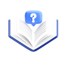 3D Open Book with Question Mark Icon for Knowledge and Learning png