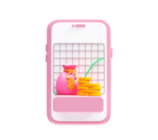 Online banking with money bag and financial growth 3D illustration png
