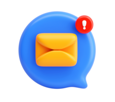 3D Email Alert Icon with Orange Envelope and Exclamation Mark in Blue Chat Bubble Representing Urgent Message Notification png
