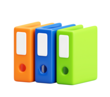 3D Colorful Ring Binders or File Folders Standing in a Row Representing Office Document Organization and Storage png