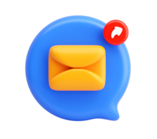 3D Outgoing Email Icon with Orange Envelope and Arrow in Blue Chat Bubble Representing Message Sending or Share Notification png