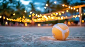 Volleyball Fun. Ball on Beach with Lights, Summer Relaxation and Recreation, Outdoor Game photo