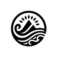 Minimalist mountain and wave in a circle vector