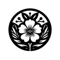 Japanese floral crest black and white circular vector