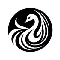 Elegant swan in circle, black and white, minimalist vector