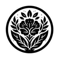Elegant black and white floral crest in a circle vector