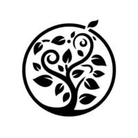 Minimalist tree of life in circle black white, growth concept vector