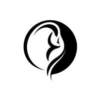 Elegant Silhouette Womans Profile in a Circle, Minimalist Black White vector