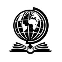Globe Over Open Book, Black and White vector