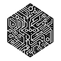Geometric Circuit Board in Hexagon Shape, Tech vector