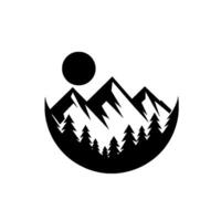 Minimalist Mountain and Forest Circle in Black and White vector