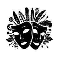 Theater Masks Decorative Elements Black and White vector