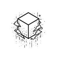 Geometric Cube in Clouds Minimalist Line Art Illustration vector