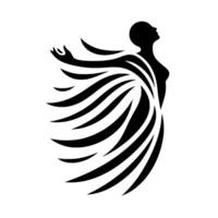 Silhouette of a Woman with Flowing Winglike Forms, Abstract vector