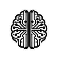 AI Brain Circuit Black Outline on White, Technology Concept vector