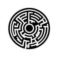 Black and White Circular Labyrinth Problem Solving vector