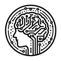 AI Brain Circuitry Futuristic Silhouette in a Circle vector