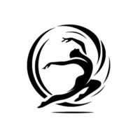 Silhouette of a Graceful Dancer in a Dynamic Pose, Surrounded by Swirls vector