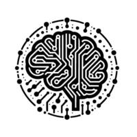 AI Brain Circuitry Modern Tech in Black White vector