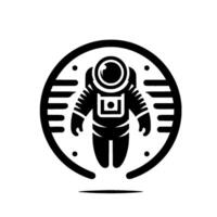 Minimalist Astronaut in Circle Frame, Black and White vector