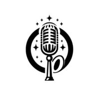 Retro Microphone with Stars Music Podcast vector