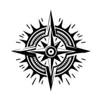 Nautical Compass Rose Illustration in Black White vector
