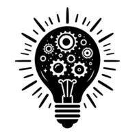 Idea Generation Light Bulb with Gears Black White vector