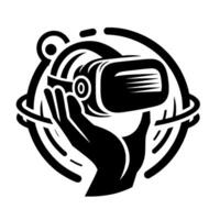 Minimalist VR Experience Hand Holding Headset in Circle vector