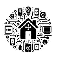 Smart Home Technology Circuit Board Illustration with Icons vector