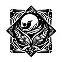 Black White Bird Symbol in Geometric Frame, vector