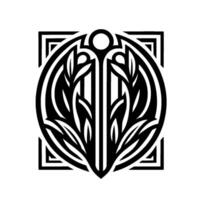 Intricate Black and White Floral Patterned , Geometric Symbol vector