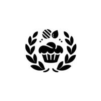Bakery Minimalist Cupcake with Laurel Wreath on White Background vector