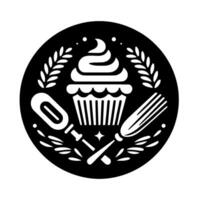 Bakery Cupcake Baking Utensils, Monochrome vector