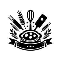 Baking Bakery Monochrome Pie, Whisk, Rolling Pin, Wheat, Banner vector