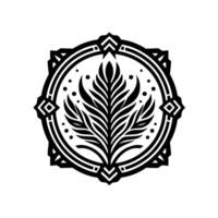 Ornamental Botanical Black and White Floral Emblem vector