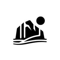 Minimalist Mountain Landscape with Sun, Black and White vector