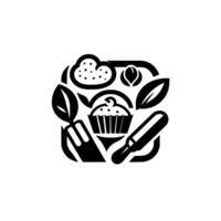 Elegant Black White Baking Cupcake Ingredients vector