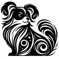 Decorative Black White Dog Illustration Elegant Line Art for vector