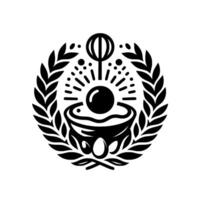 Breakfast Emblem Fried Egg with Whisk Laurel Wreath, Minimalist vector