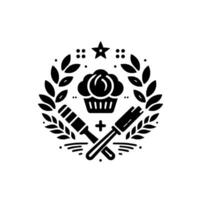 Gourmet Bakery Emblem Minimalist Dessert with Laurel Wreath vector