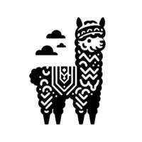 Stylized Black and White Llama with Geometric and Clouds vector