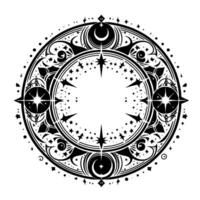 Celestial Mandala Black White Decorative Circle with Stars, Moons Flourishes vector