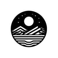 Night Mountainscape in Circle, Minimalist Black and White vector