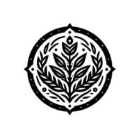 Black and White Floral Emblem Circular , Minimalist, Organic Style vector