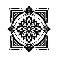 Geometric Black Flower Mandala on White, Decorative Element vector