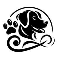 Simple Dog with Paw Print in Black and White vector