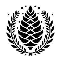 Stylized Pinecone and Laurel Wreath Emblem in Black and White vector